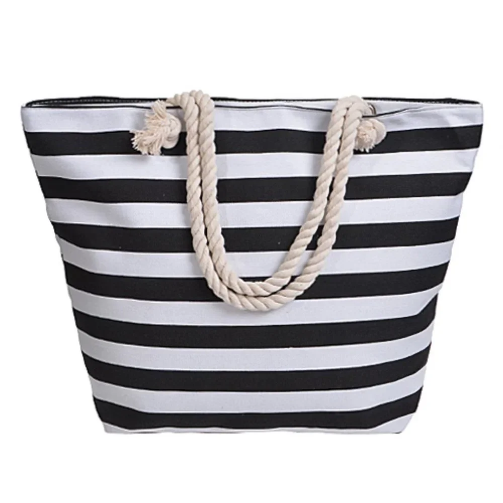 Beachy Striped Tote Bag/ Overnight Bag - Black/White- NWT